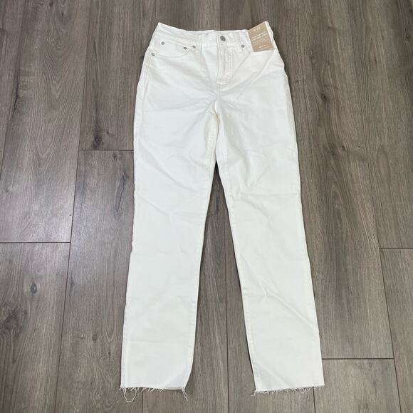 Madewell Perfect Vintage Tapered Leg Tile White Raw Hem Jeans US Women's 26 New - Picture 2 of 6